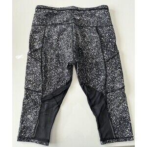 Lululemon Outrun 17" Crop Leggings Black White Splatter Mesh w/ Pockets Size 10
